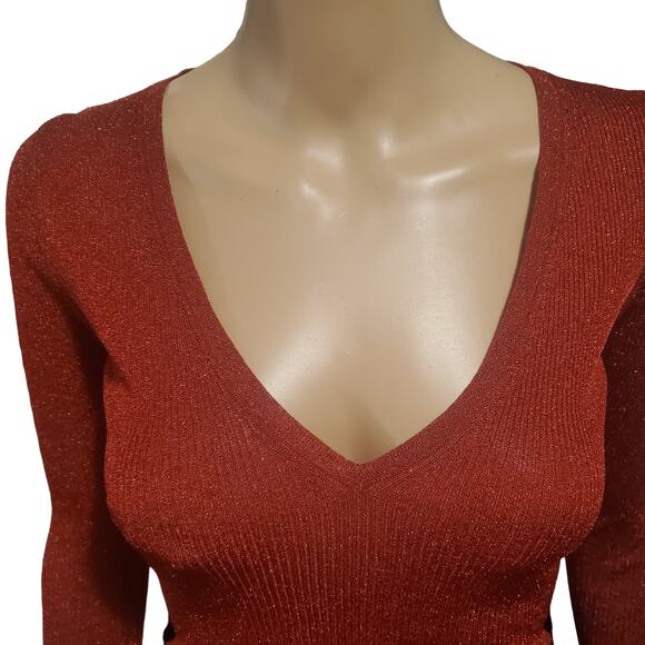 Victoria's Secret Size S Red Metallic Bodysuit Snaps Deep V Neck Club Party - Picture 3 of 11